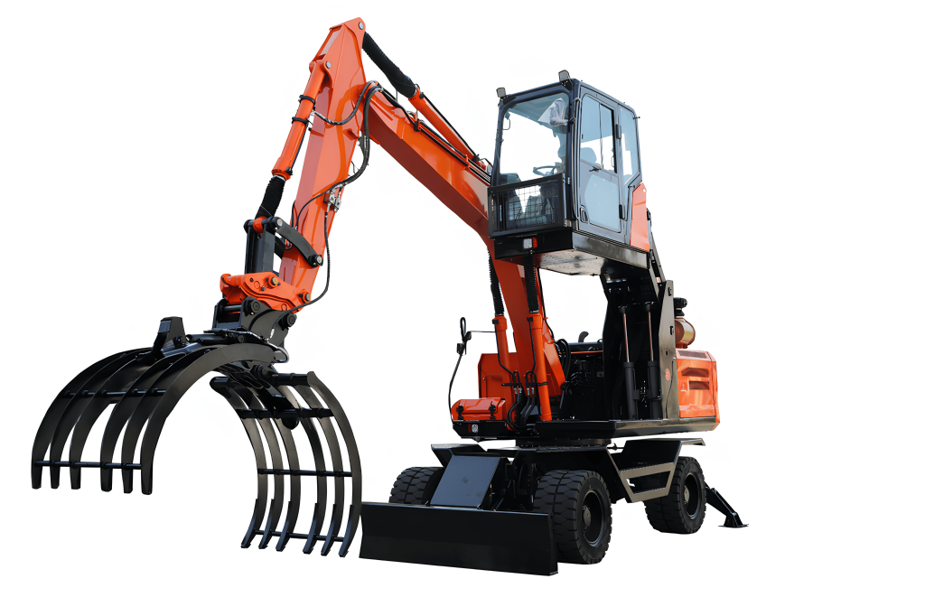 Колесный экскаватор с грейферным захватом