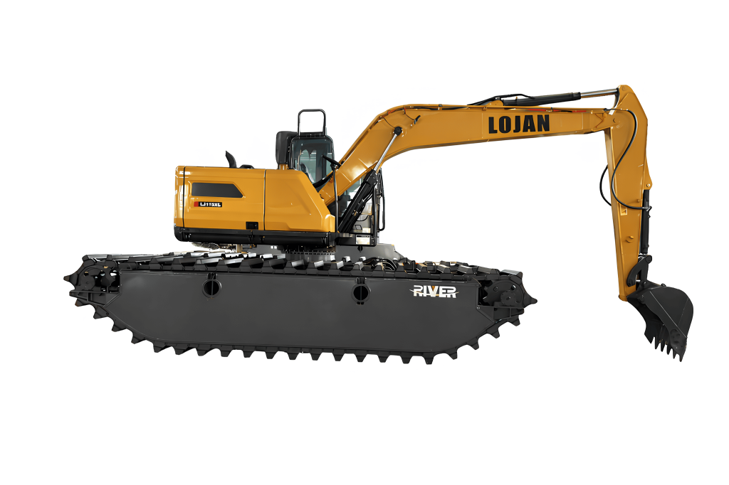 Амфибийный экскаватор на понтонах